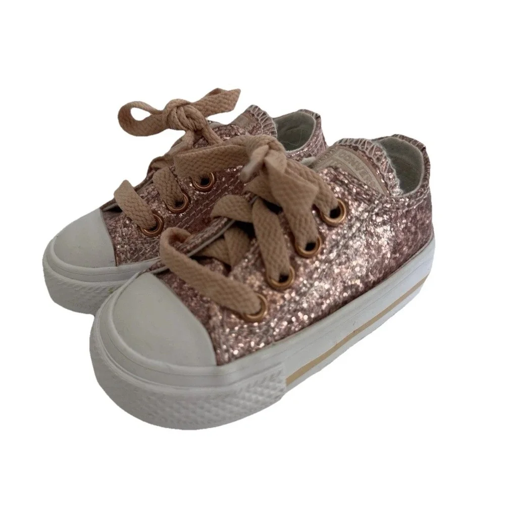 New Rose Gold Glitter Converse Shoes Sneakers Toddler Baby Girl Size 3